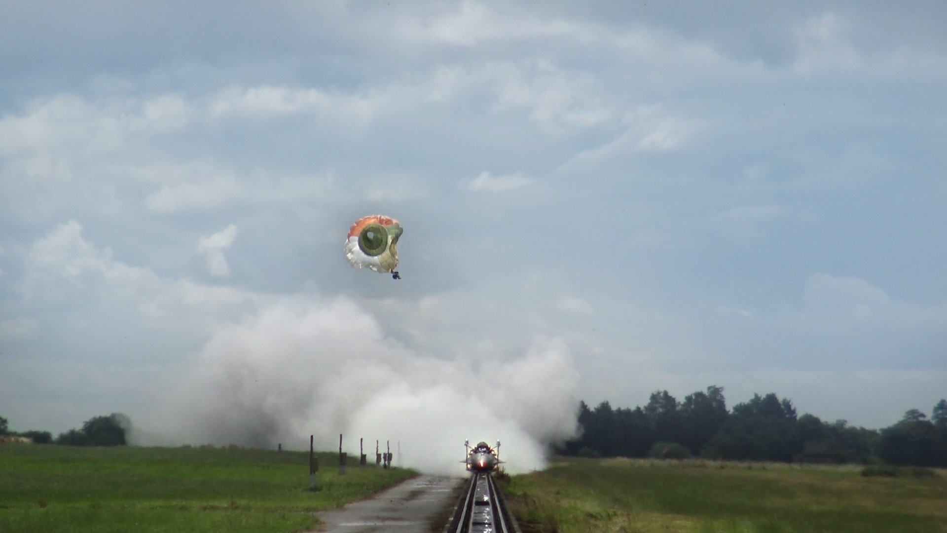 High Speed ejection test viewed from the end of the track